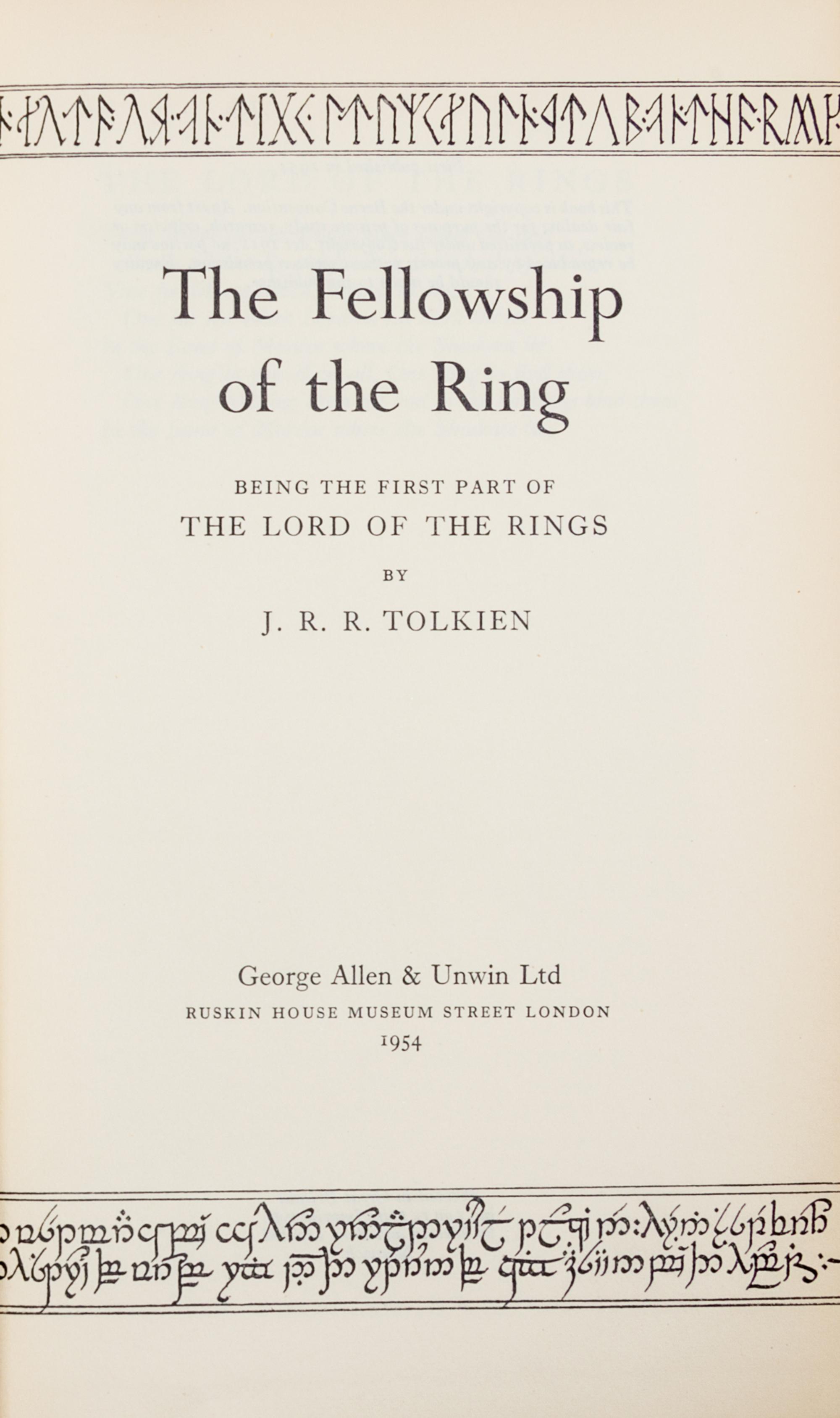 TOLKIEN, John Ronald Reuel (1892-1973). The Lord of the Rings, comprising: