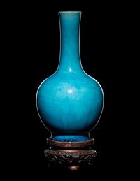 A Pair of Chinese Turquoise Glazed Porcelain Bottle Vases