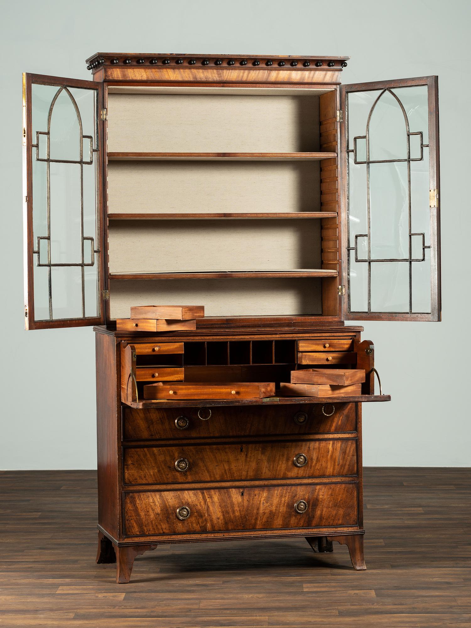 A George III Figured Mahogany Secretary Bookcase