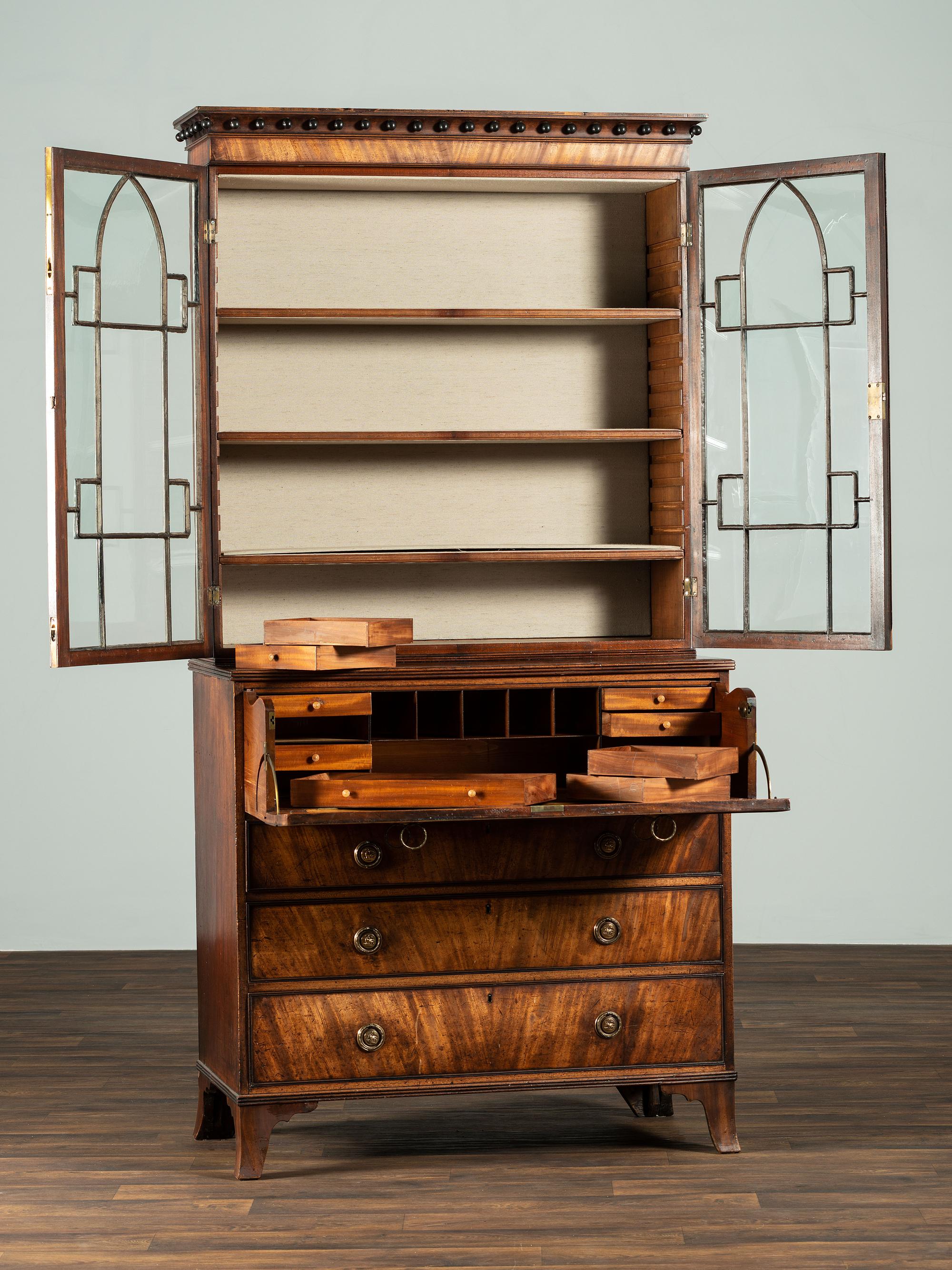 A George III Figured Mahogany Secretary Bookcase