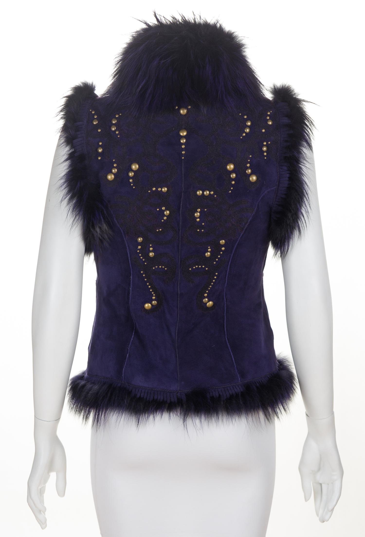 A Roberto Cavalli Royal Purple Suede and Fur Vest, Size 38.