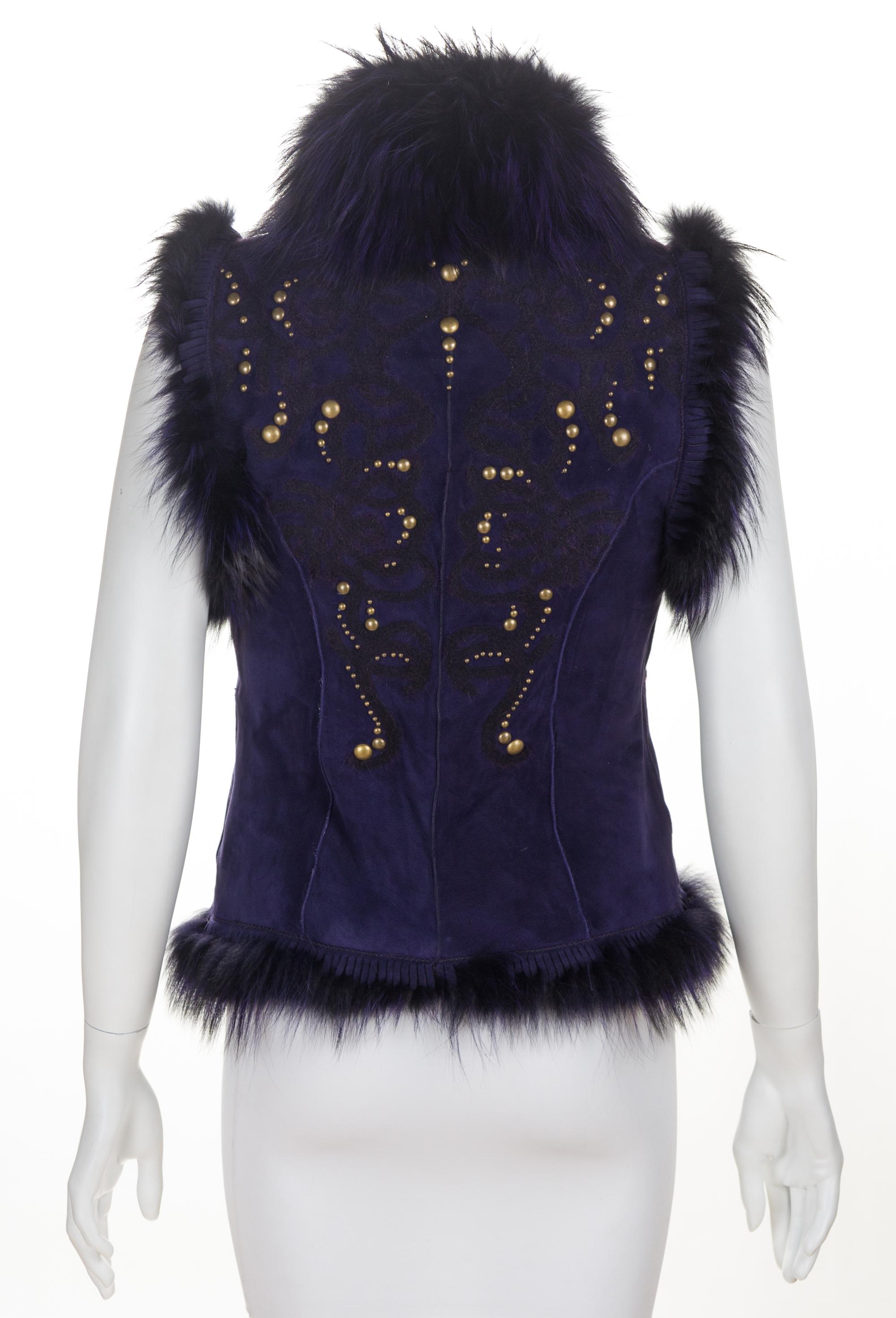 A Roberto Cavalli Royal Purple Suede and Fur Vest, Size 38.