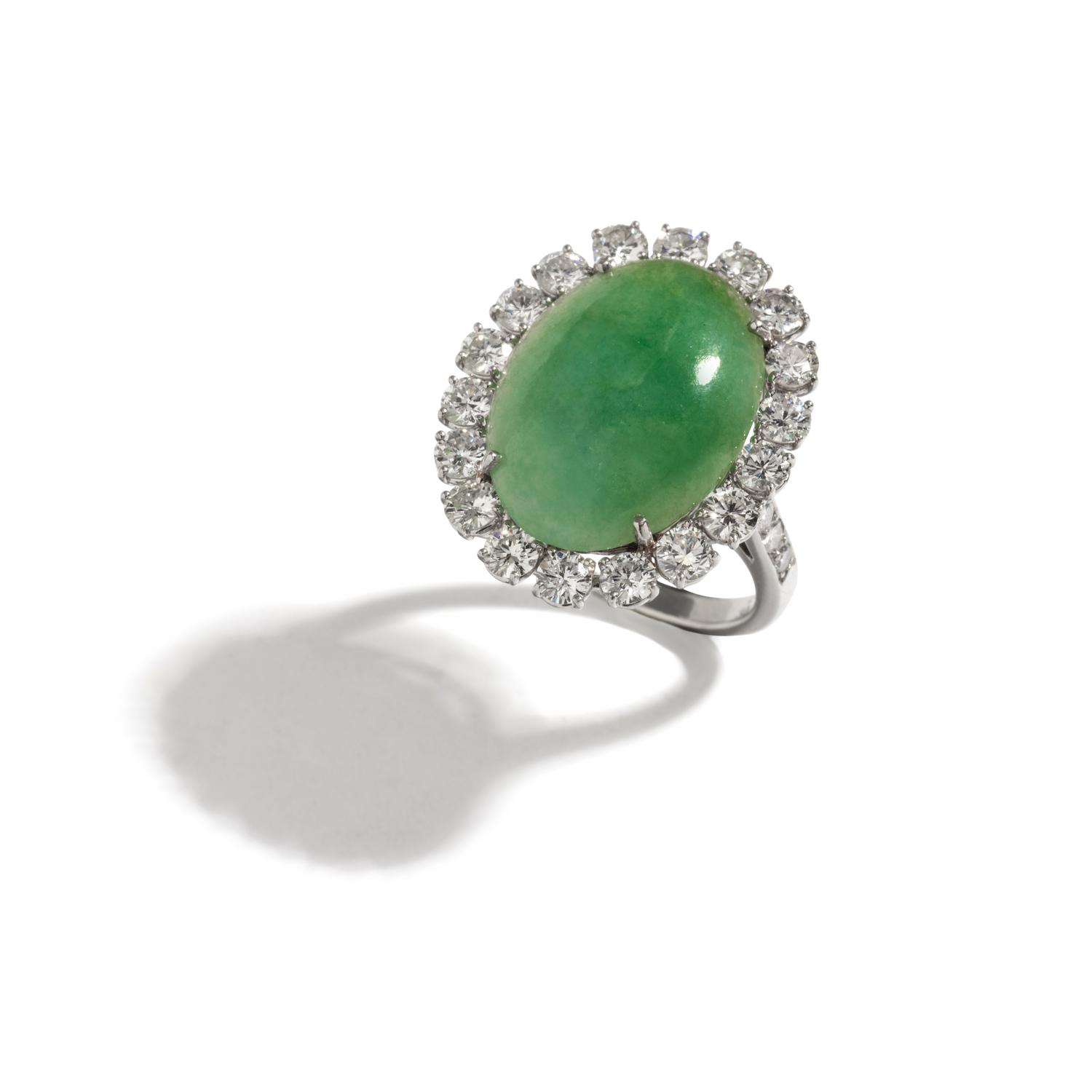 RUSER, JADE AND DIAMOND RING