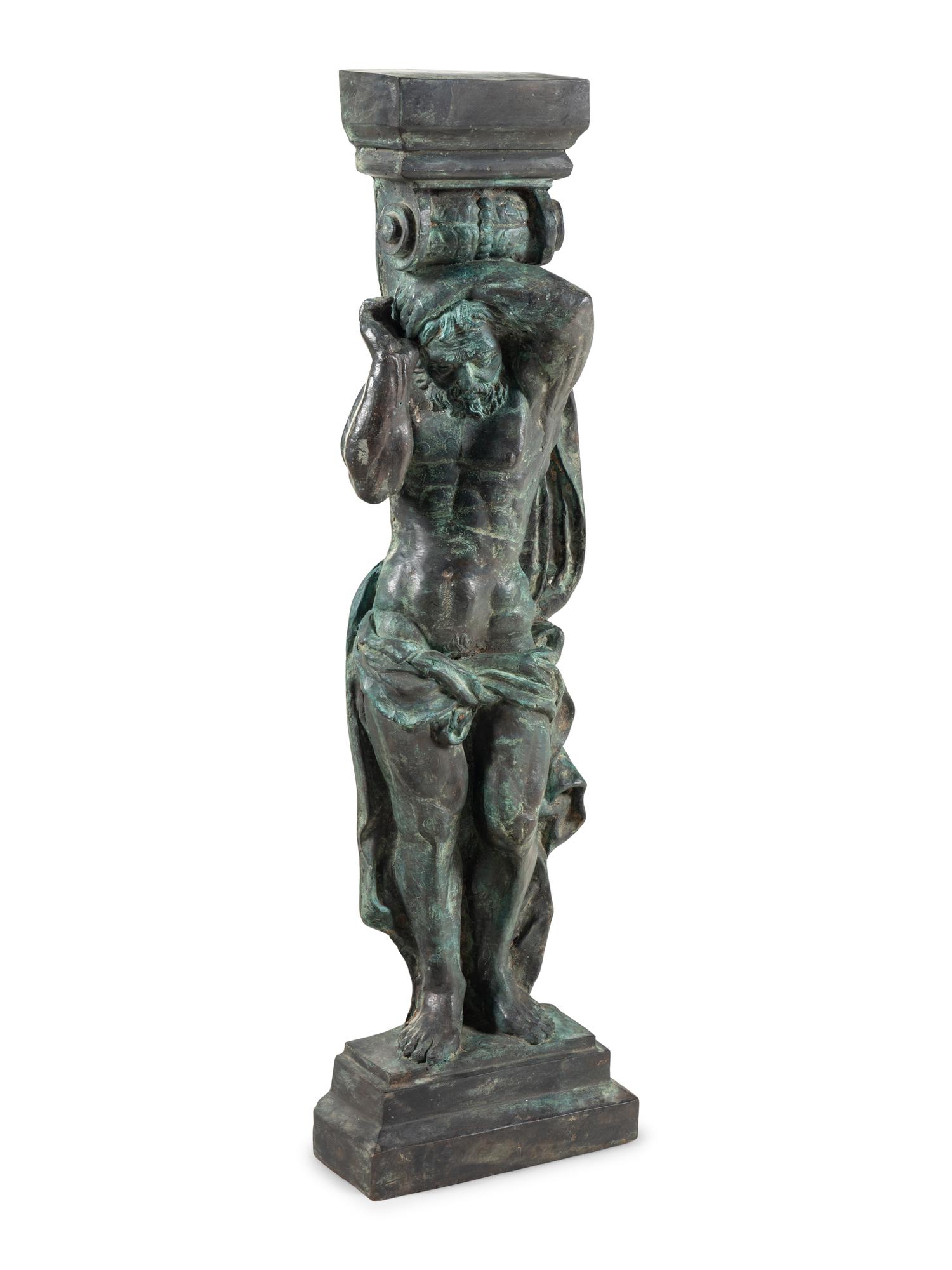 A Pair of Continental Cast Metal Figural Pedestals