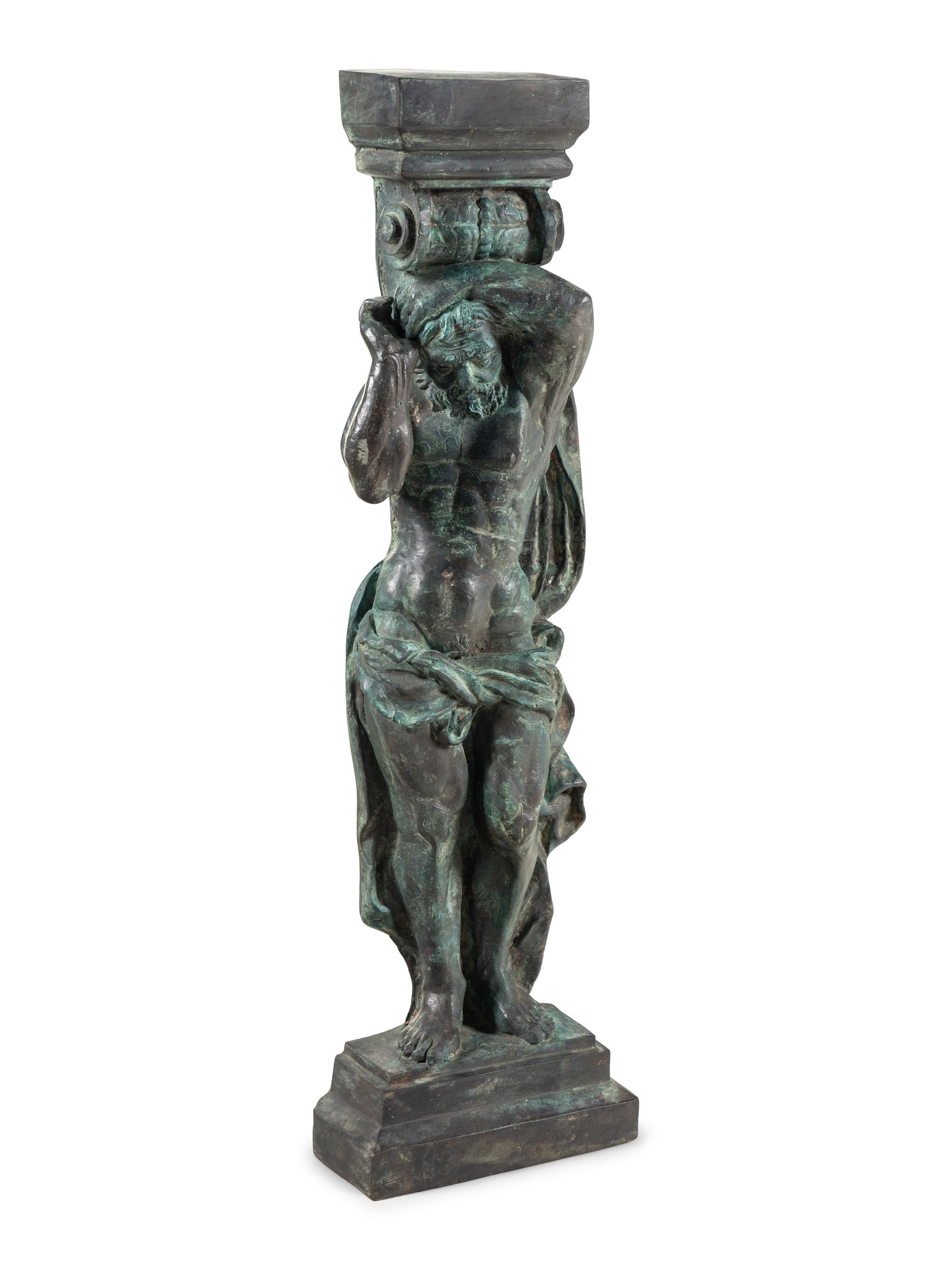 A Pair of Continental Cast Metal Figural Pedestals