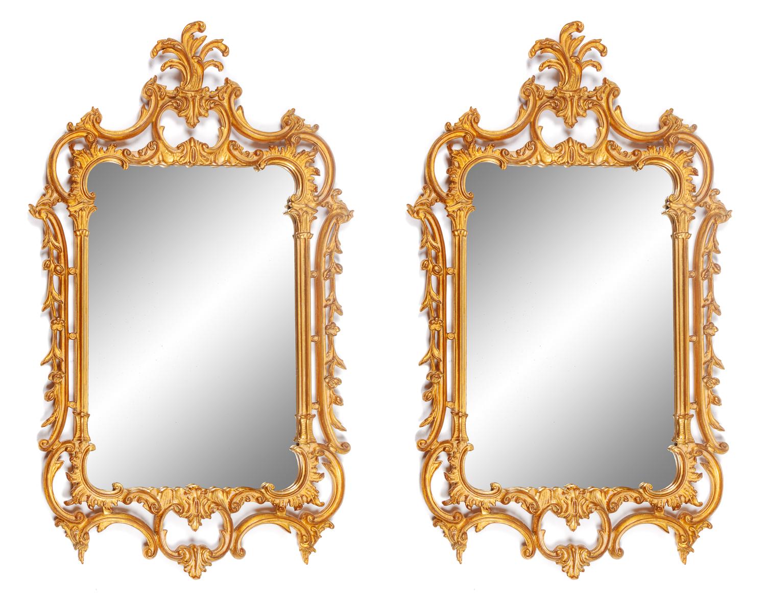 A Pair of Louis XV Style Gilt Mirrors Height 50 x width 29 inches. — 20TH CENTURY
