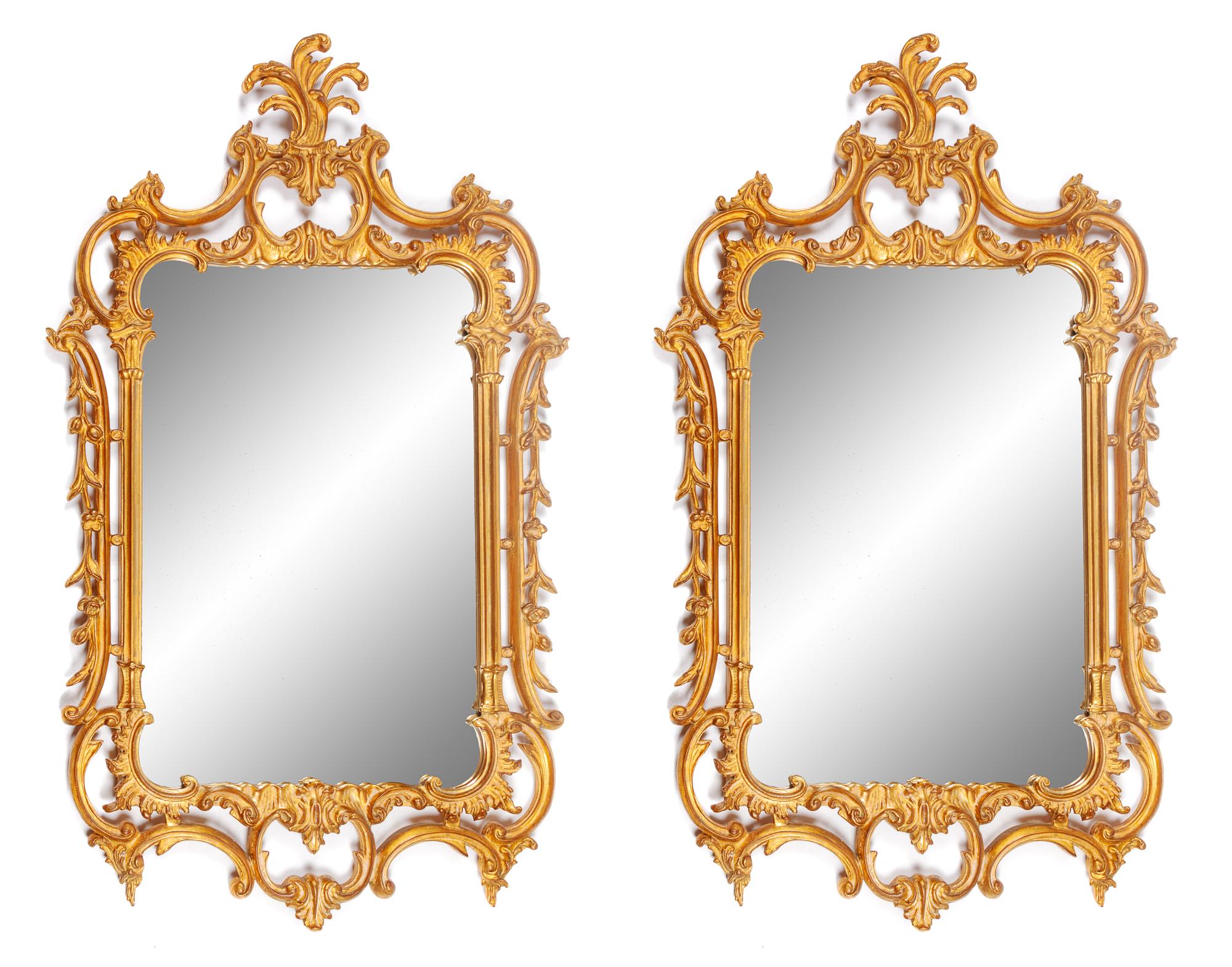 A Pair of Louis XV Style Gilt Mirrors Height 50 x width 29 inches. — 20TH CENTURY