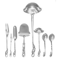 A Set of Fifteen Danish Silver Serving Articles, Georg Jensen Silversmithy, Copenhagen, 1945-77, Blossom pattern, comprising a soup lad