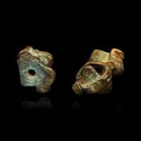 A Pair of Small Chinese Gilt Bronze Bear-Form Supports, Han Dynasty 漢 銅鎏金熊形器足兩件