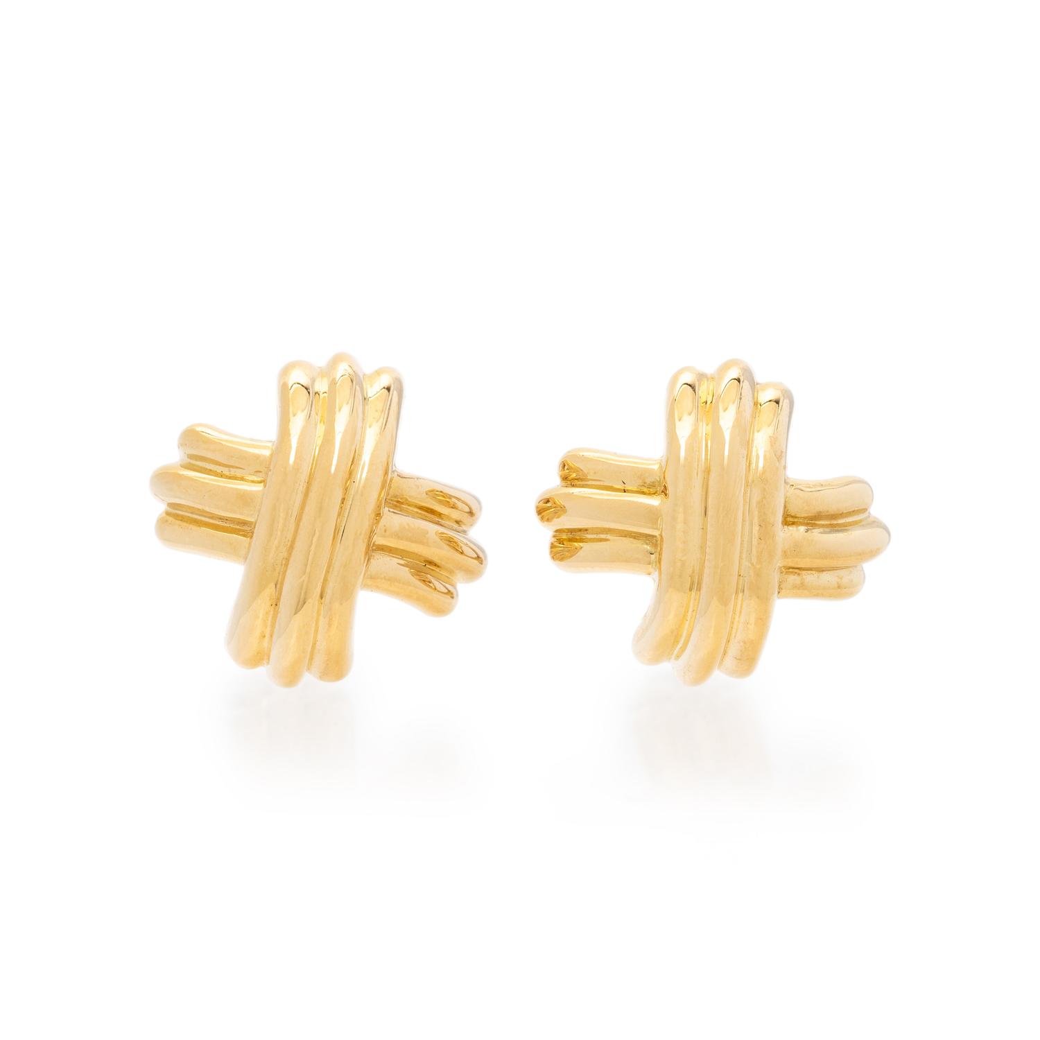 TIFFANY & CO., YELLOW GOLD 'X' EARRINGS