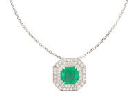 EMERALD AND DIAMOND PENDANT NECKLACE