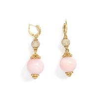 YELLOW GOLD, DIAMOND AND PINK OPAL EARRINGS