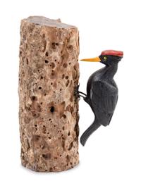 A Carved Tiger Eye Figure of a Woodpecker