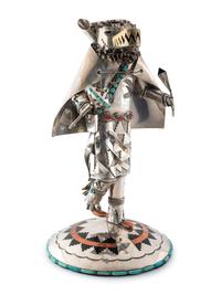 Navajo Silver Katsina, with Turquoise, Coral, Brass, and Copper Accents