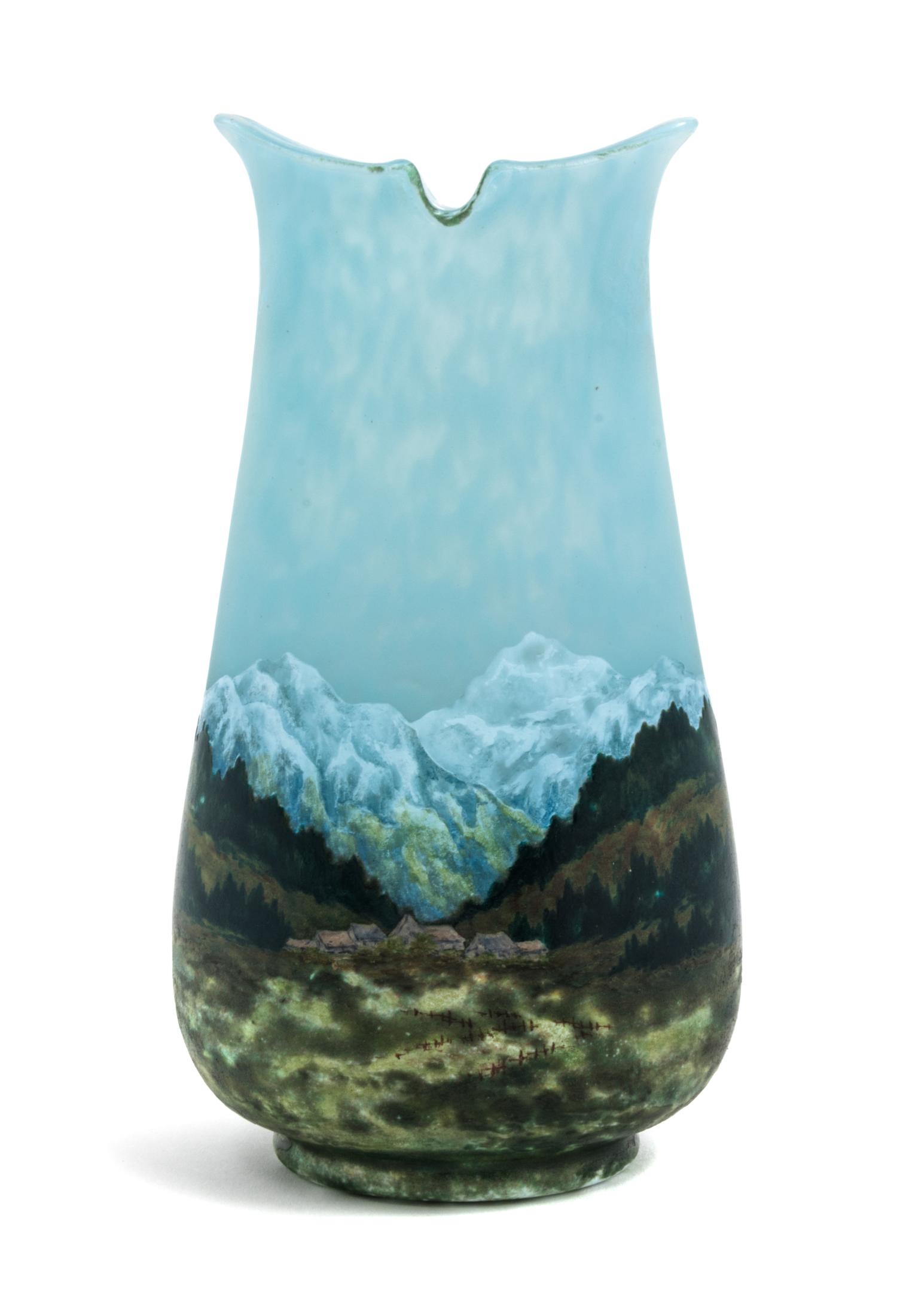Daum, EARLY 20TH CENTURY, an enameled cameo glass vase, with landscape decoration