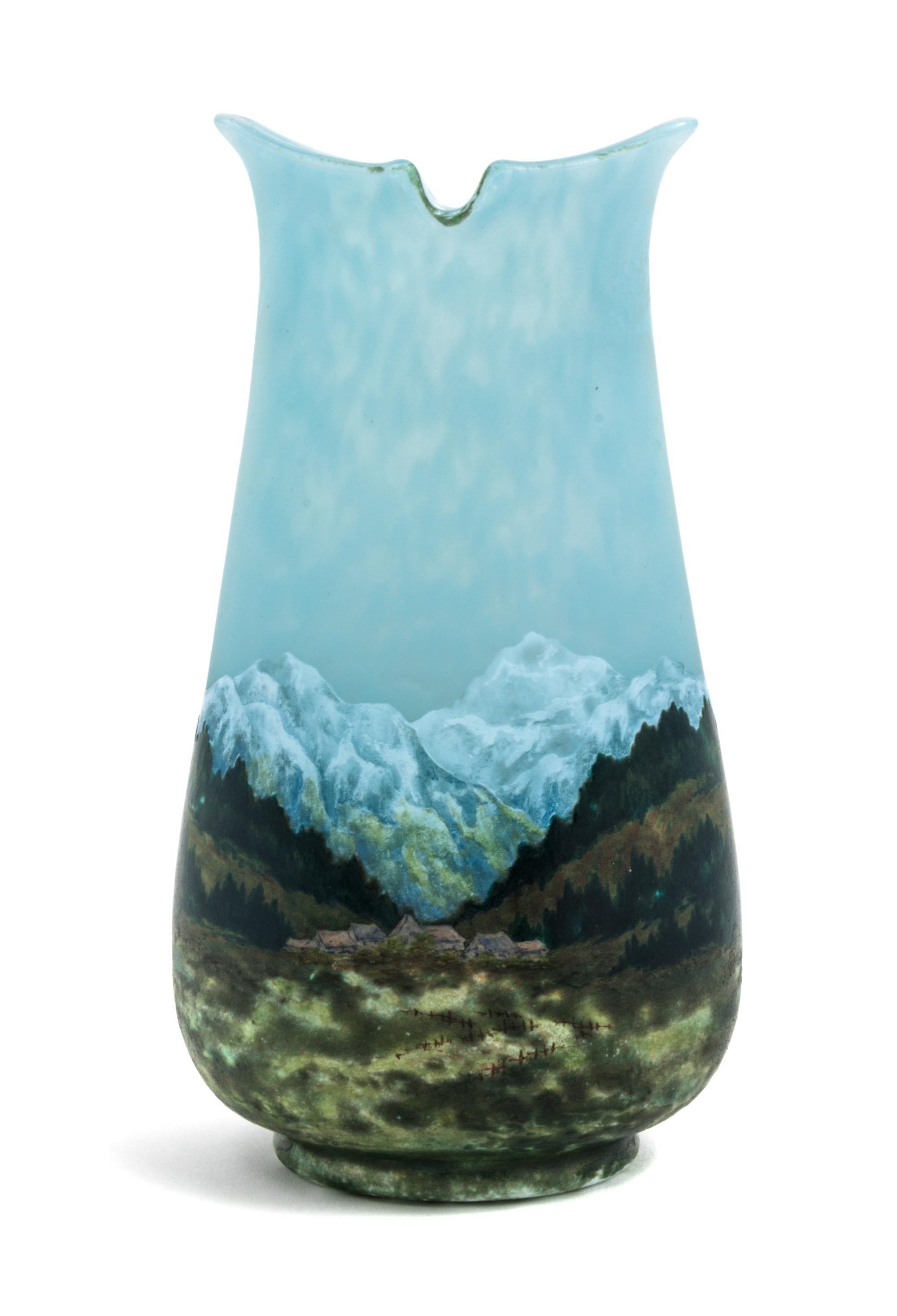 Daum, EARLY 20TH CENTURY, an enameled cameo glass vase, with landscape decoration