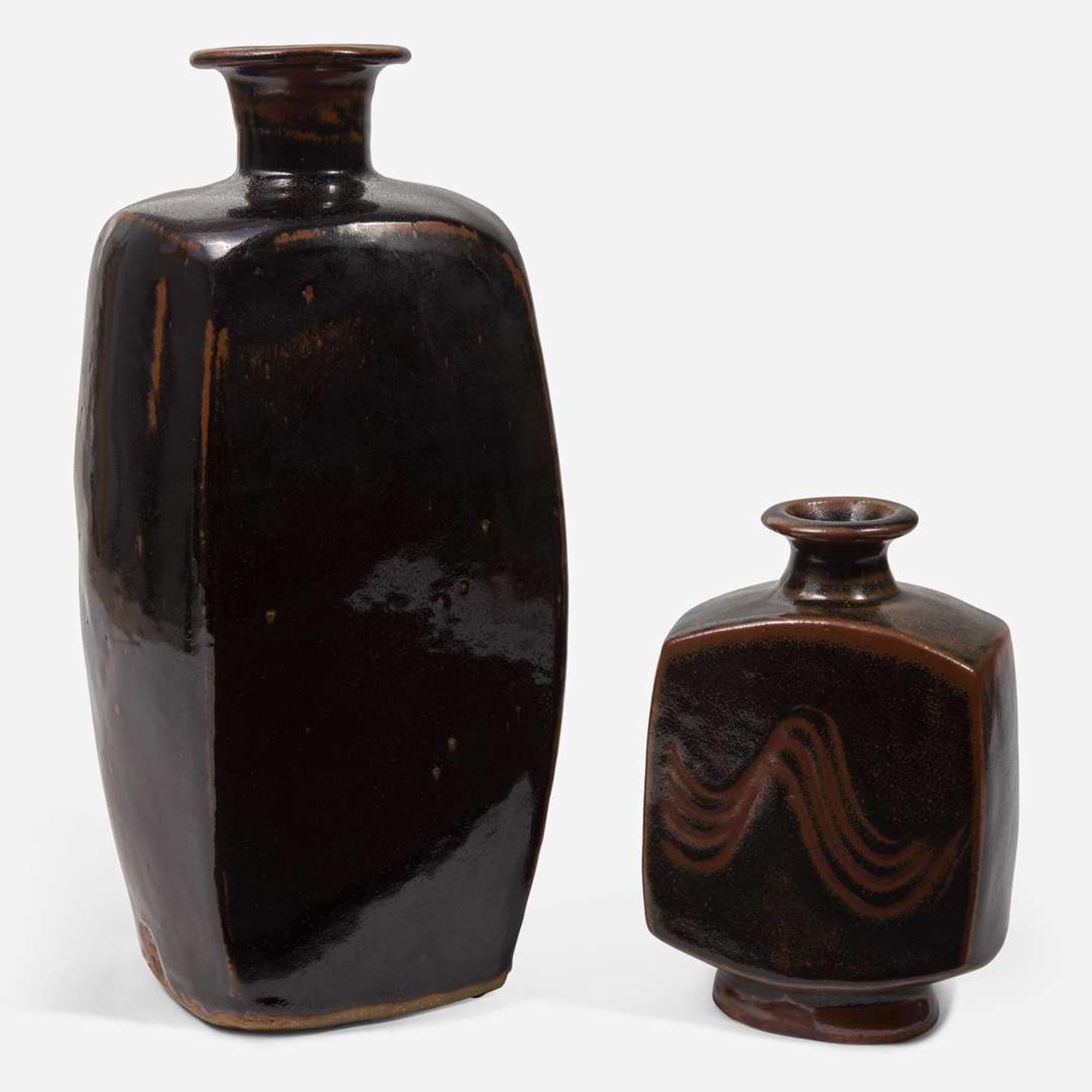 Bernard Leach (British, 1887-1979) Two St. Ives Tenmoku-Glazed Vases, Leach Pottery, UK, circa 1940s-1960s