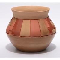 Carved Red and Tan Pottery Jar