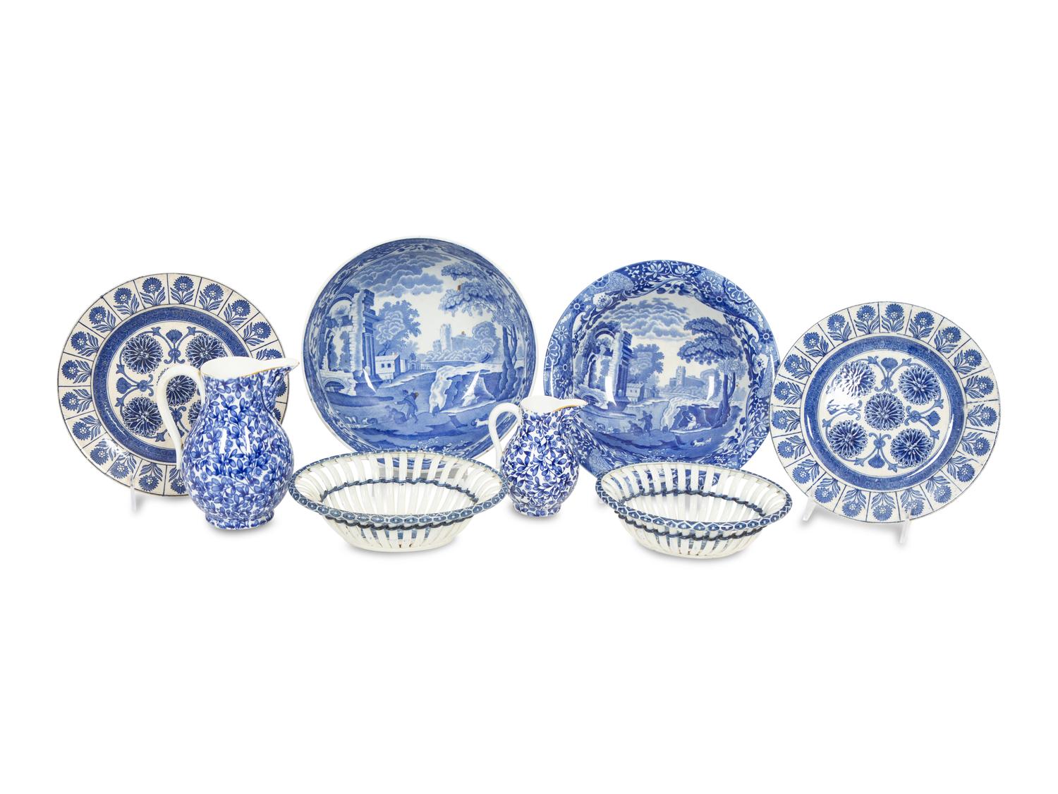 A Group of English Blue and White Porcelain Articles