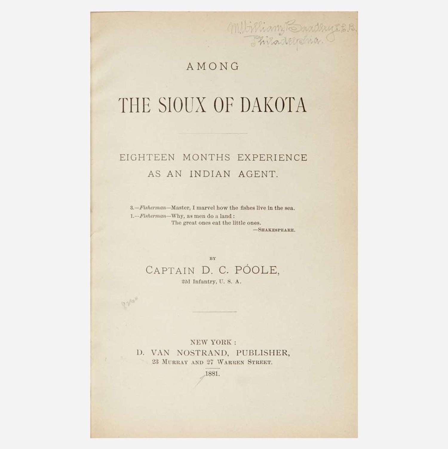 [Native-Americana] Poole, Captain D.C. Among the Sioux of Dakota...