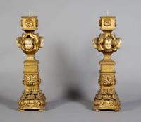 A Pair of Italian Giltwood Pricket Sticks, Height 33 1/2 inches.