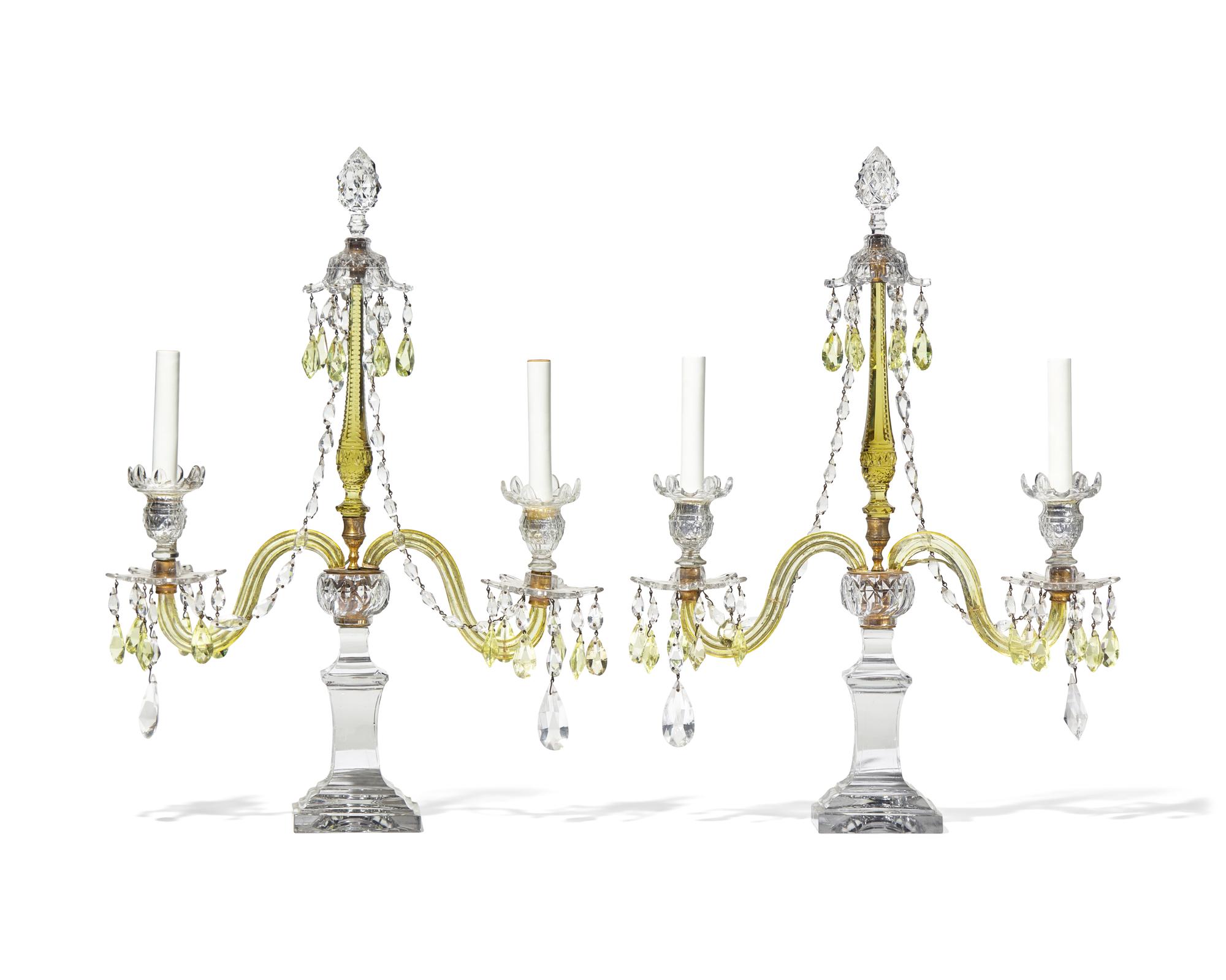 A Pair of George III Citrine and Colorless Cut-Glass Girandoles