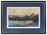 Utagawa Hiroshige, (Japanese, 1797-1858), Sunshu Fuji-gawa watashi-bune no zu (Picture of the Ferry on the Fuji River, Suruga Province)