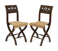 A Pair of Continental Carved Oak 'Gothic' Folding Chairs