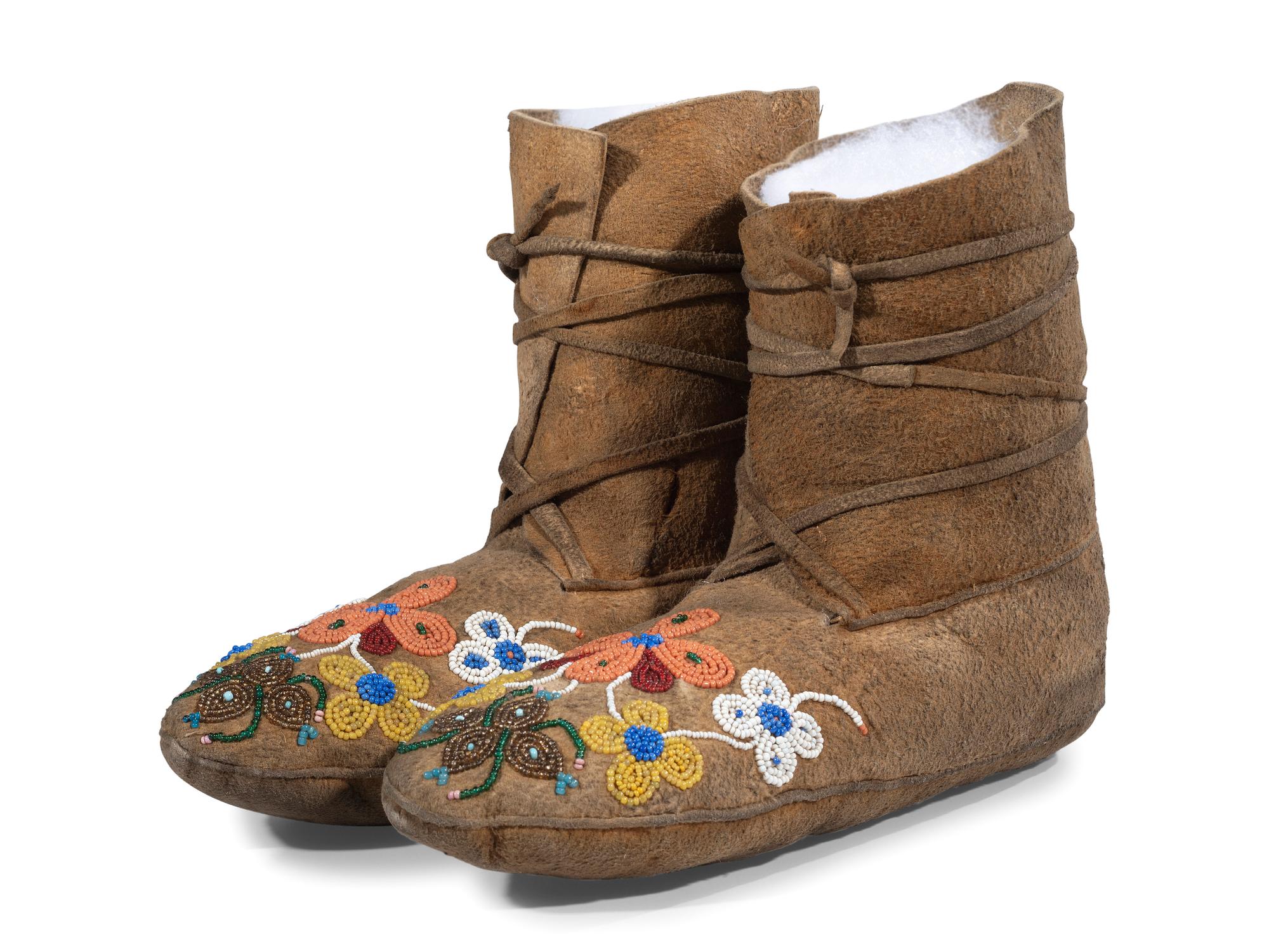 Northern Cree Beaded Moose Hide Boot Moccasins