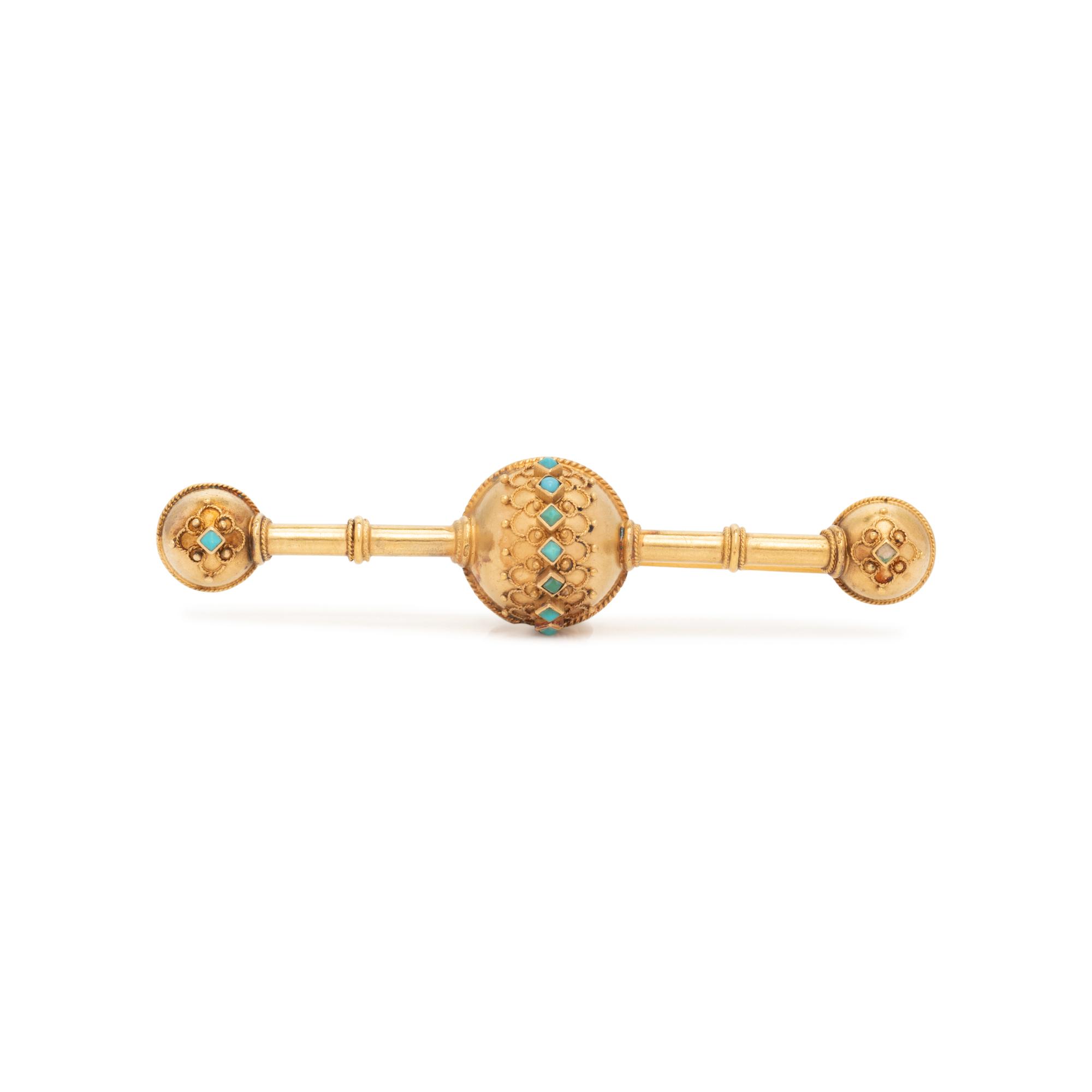 VICTORIAN, GOLD-FILLED AND TURQUOISE BAR BROOCH