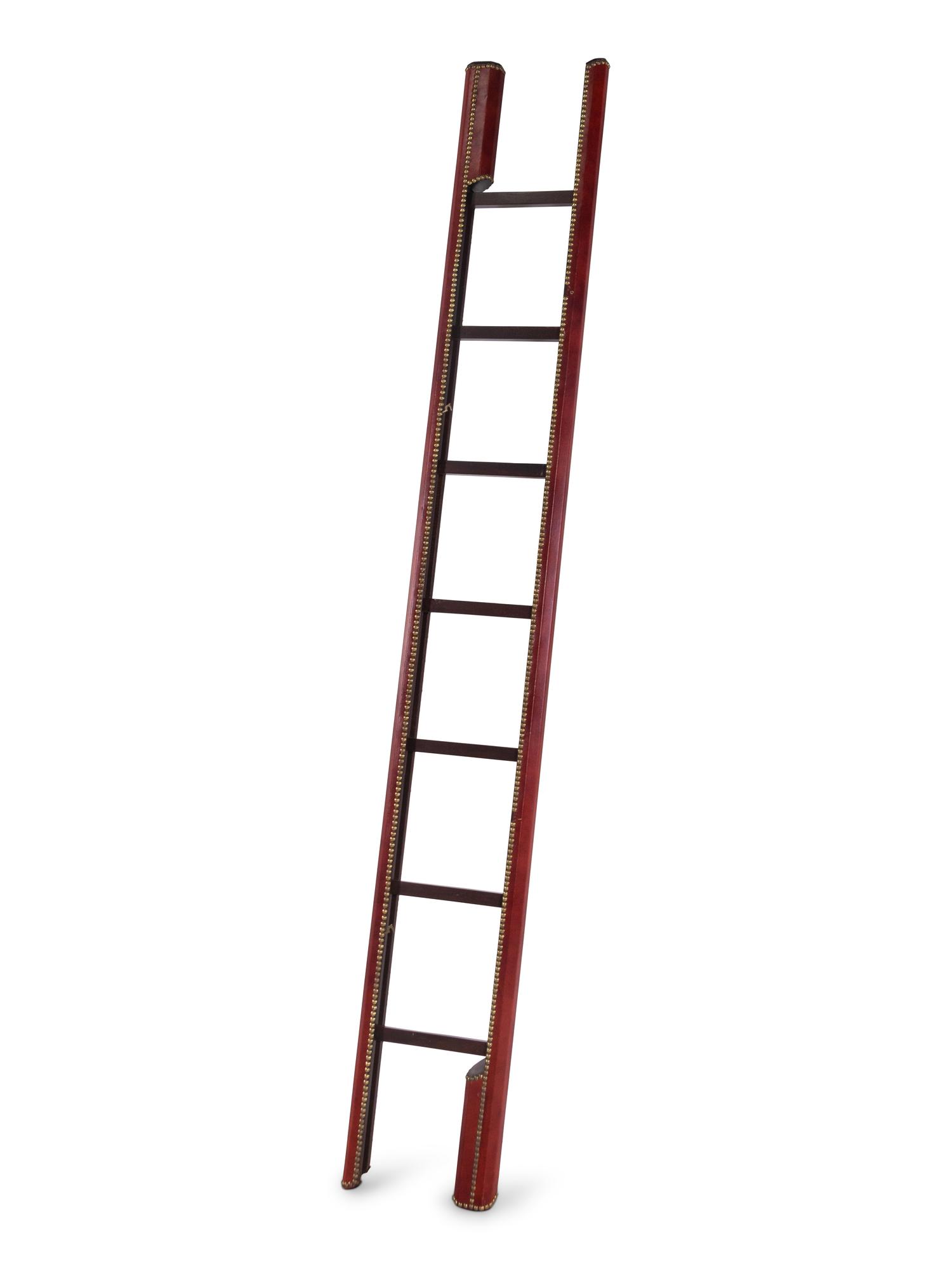 An English Leather-Cased Folding Library Ladder