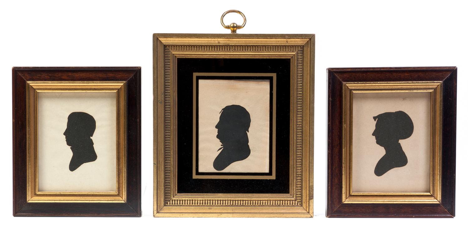 Three Profile Hollow Cut Silhouettes, The Peale Museum, Height of largest 8 x width 7 inches.