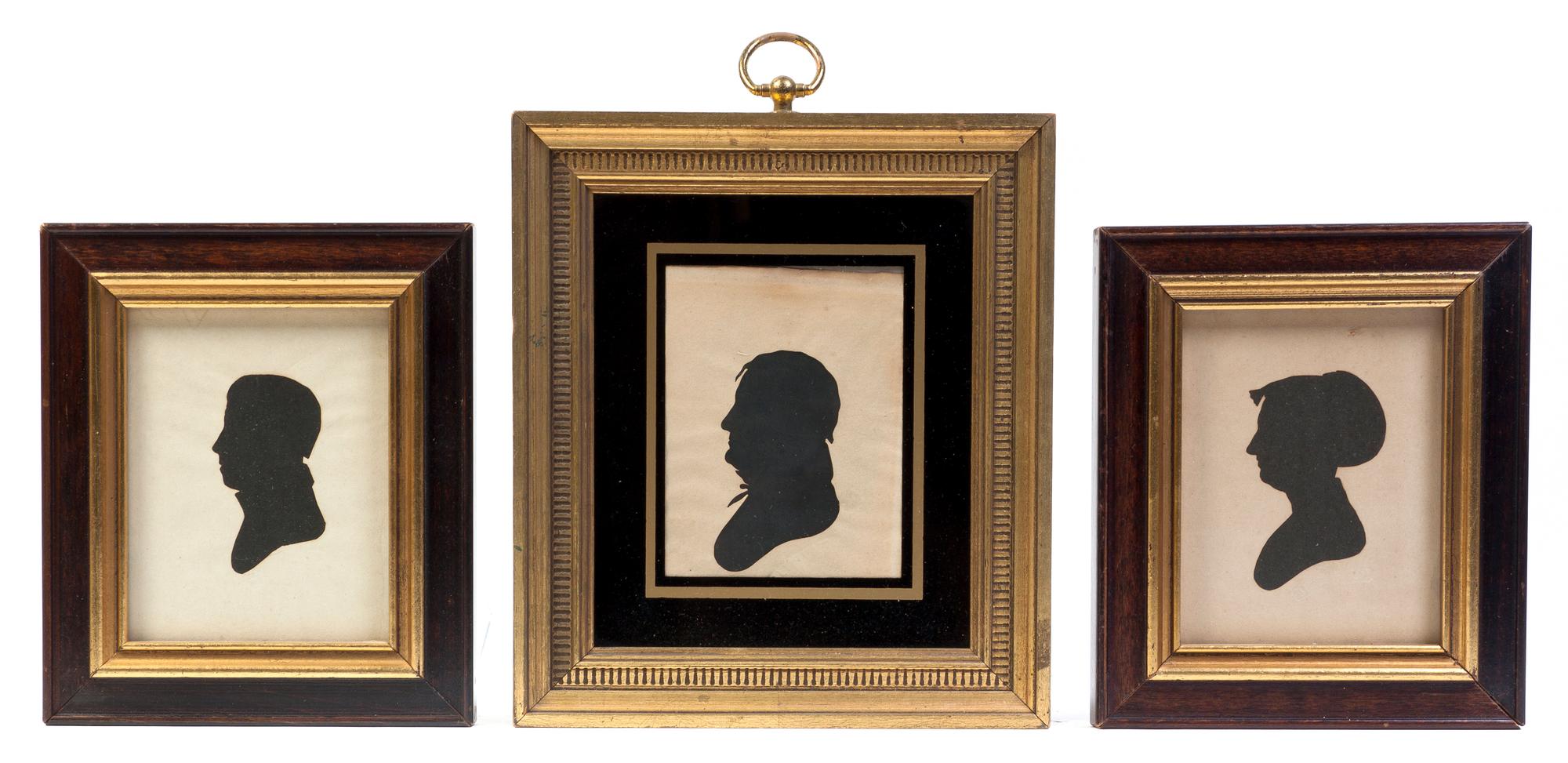 Three Profile Hollow Cut Silhouettes, The Peale Museum, Height of largest 8 x width 7 inches.