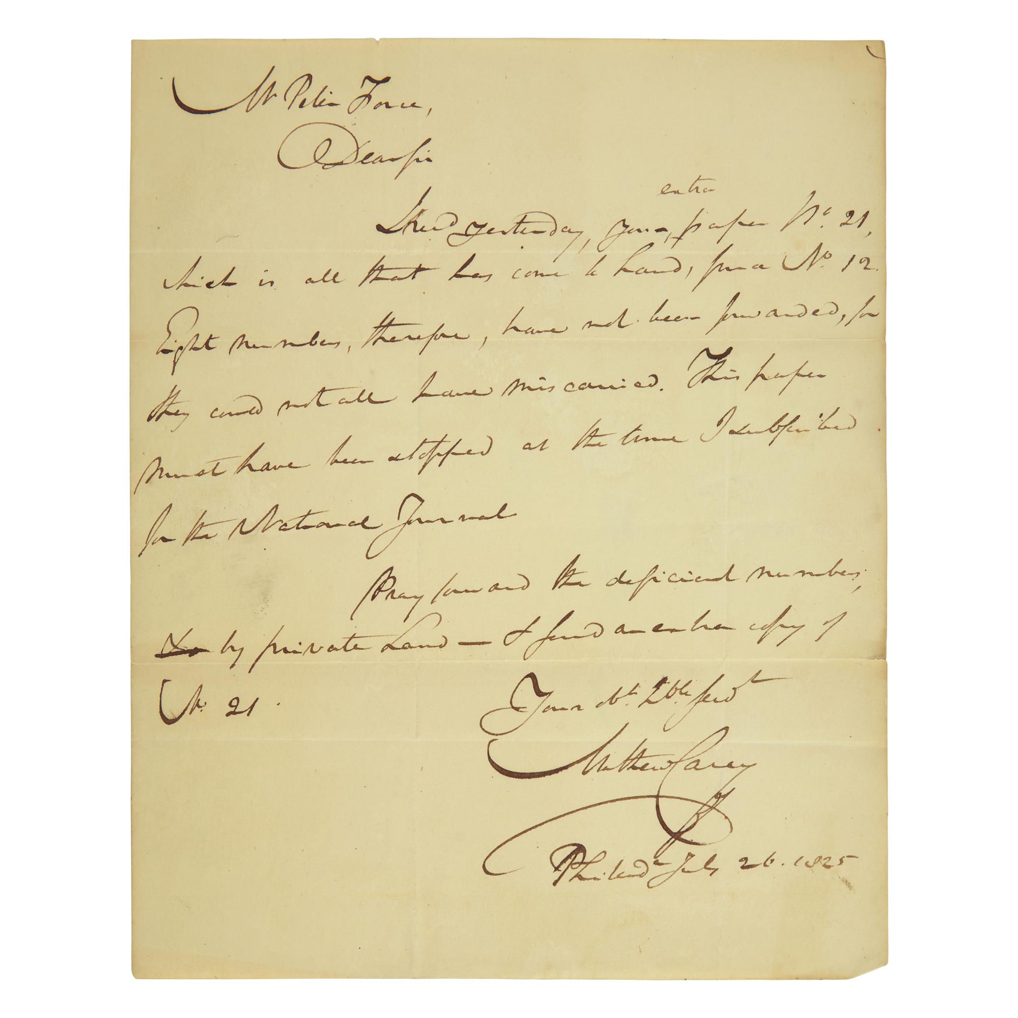 [American Revolution] Force, Peter, Autograph Letter, signed, etc.