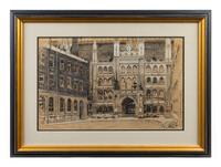 Two Ink and Gouache Illustrations of Architectural Views