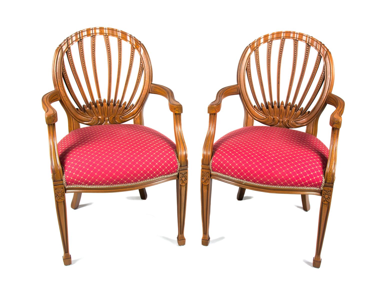 A Set of Six Walnut Dining Chairs Height 38 1/2 inches. — 20TH CENTURY