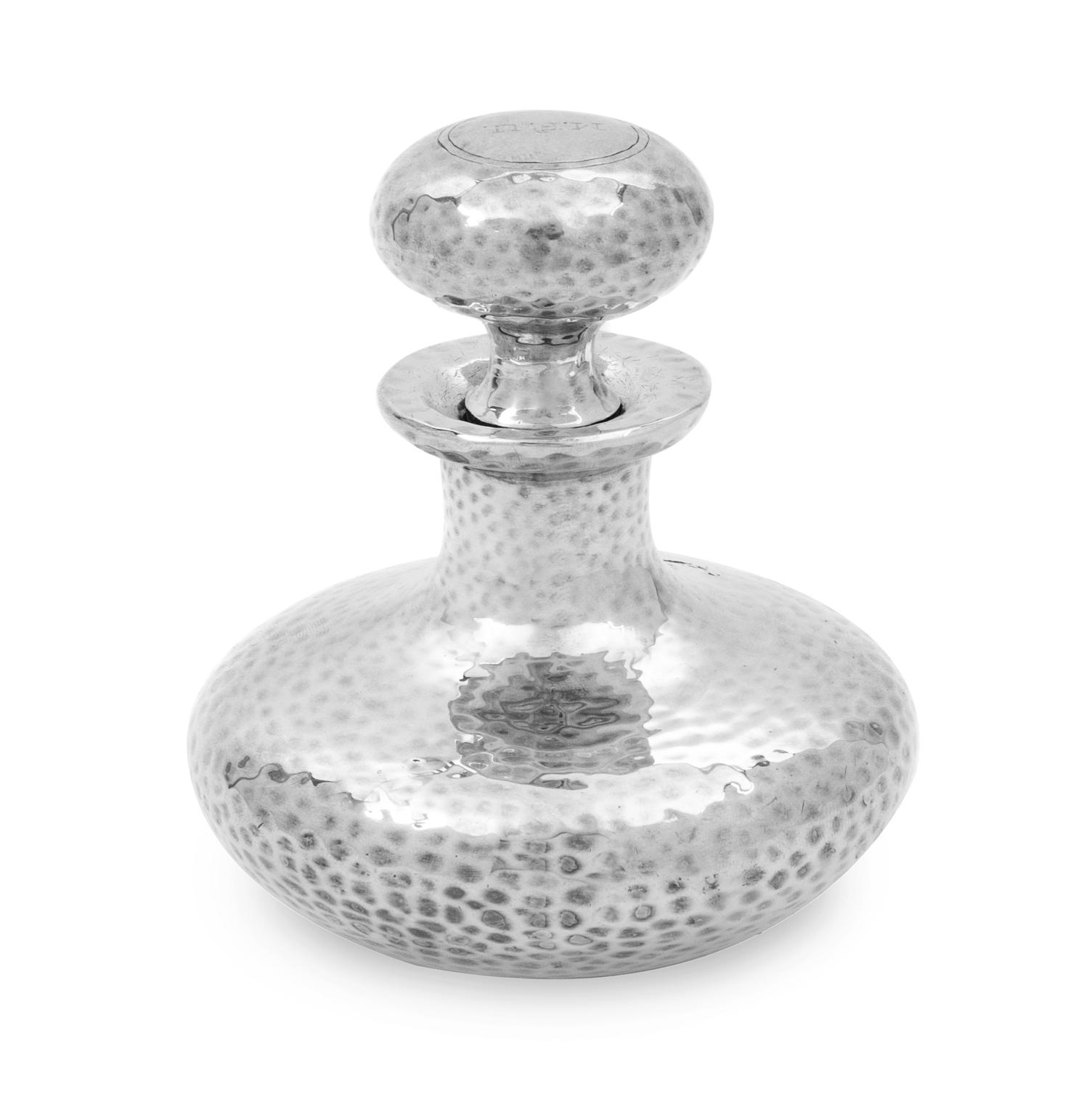 A Silver Overlay Glass Perfume Bottle Height 4 5/8 inches.