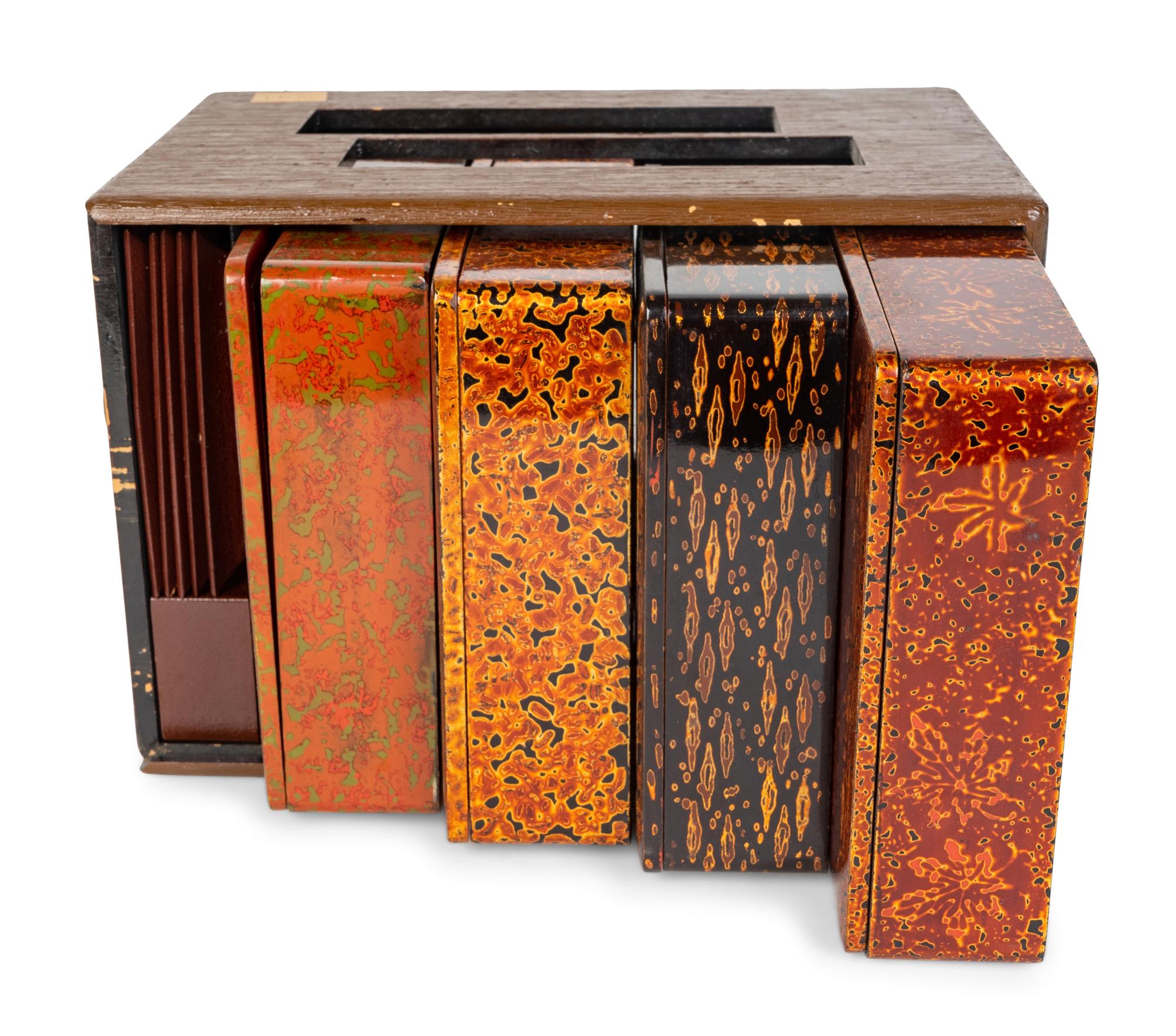 Five Japanese Lacquer Bento Boxes and Accessories in a Painted Wood Carrying Case — 20TH CENTURY