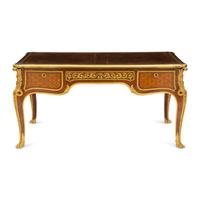 A Louis XVI Style Marquetry and Gilt Bronze Mounted Bureau Plat