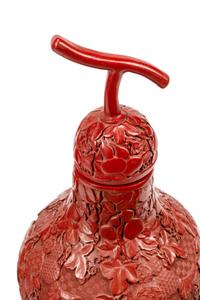 A Pair of Chinese Export Carved Red Lacquer Double Gourd Vases and Covers