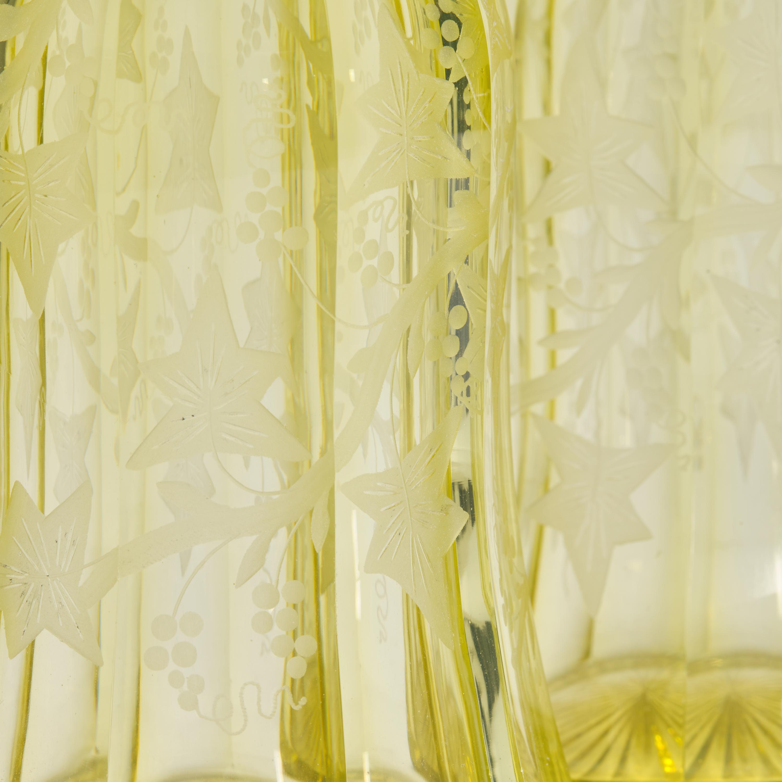 A Pair of English Cut and Etched Uranium Glass Decanters