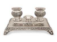 An Italian Silver Standish and a Silver Capped Inkwell — 20th Century