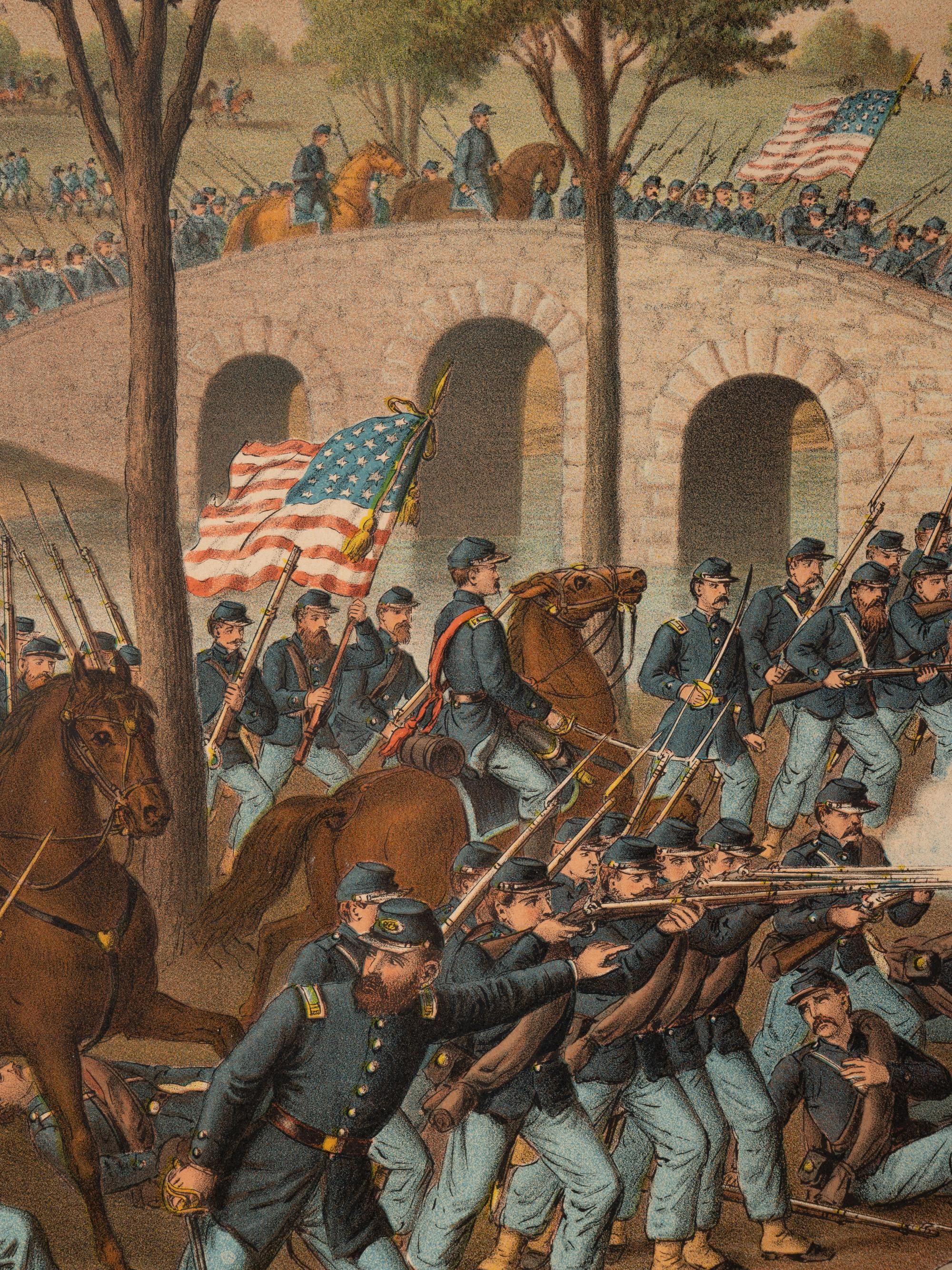 A group of 3 Kurz & Allison lithograph prints depicting battles of the American Civil War, comprising: