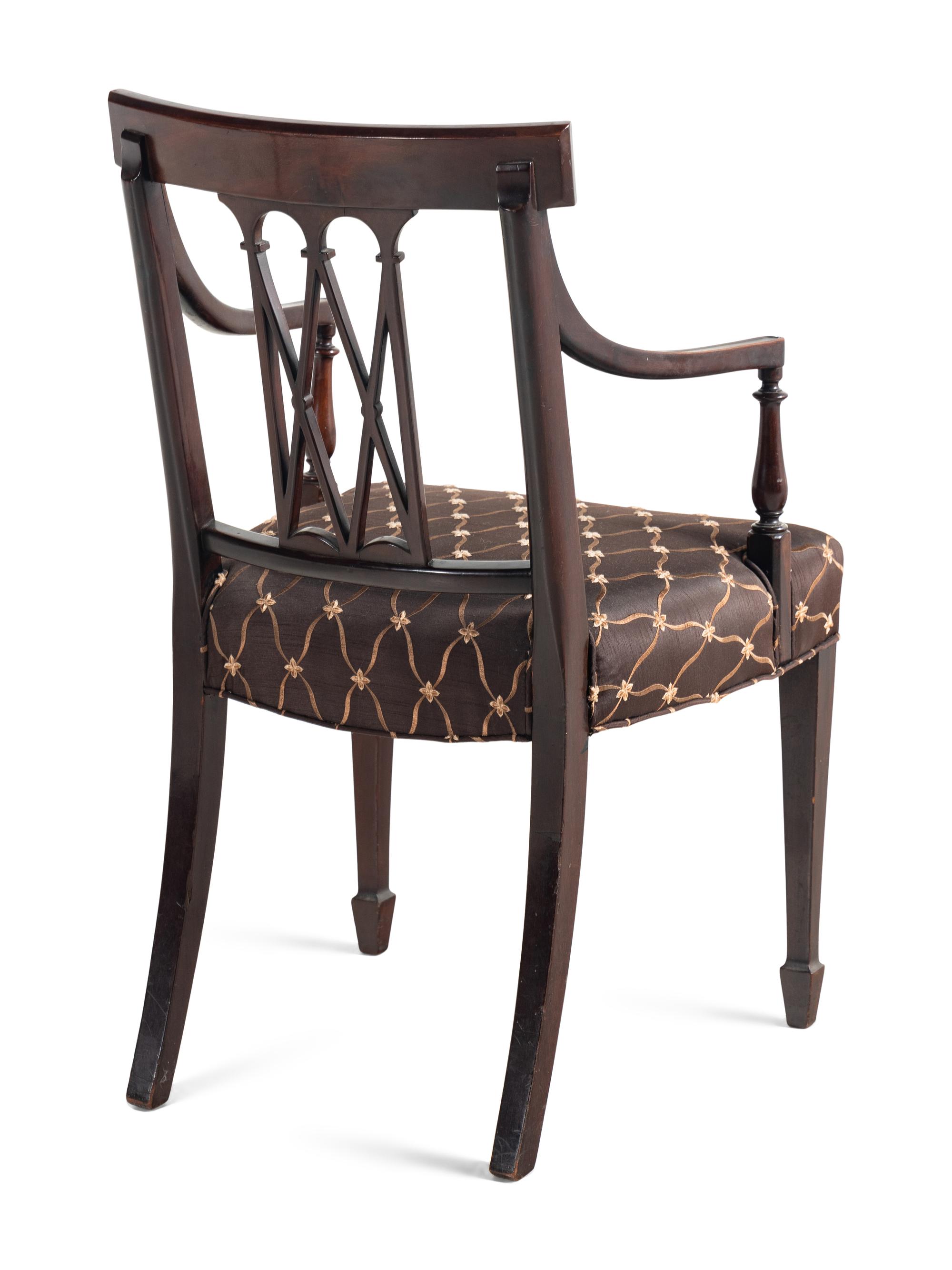A Pair of George III Style Inlaid Mahogany Armchairs