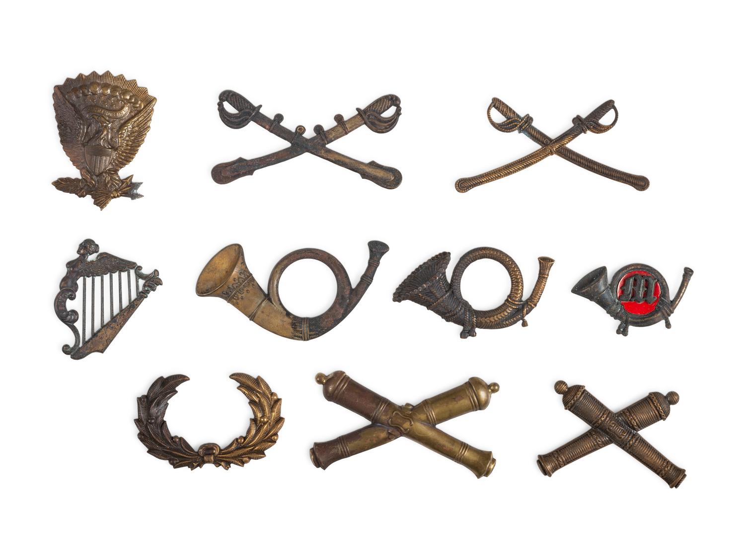 A group of 10 reproduction Civil War insignia. [Ca 1960s].