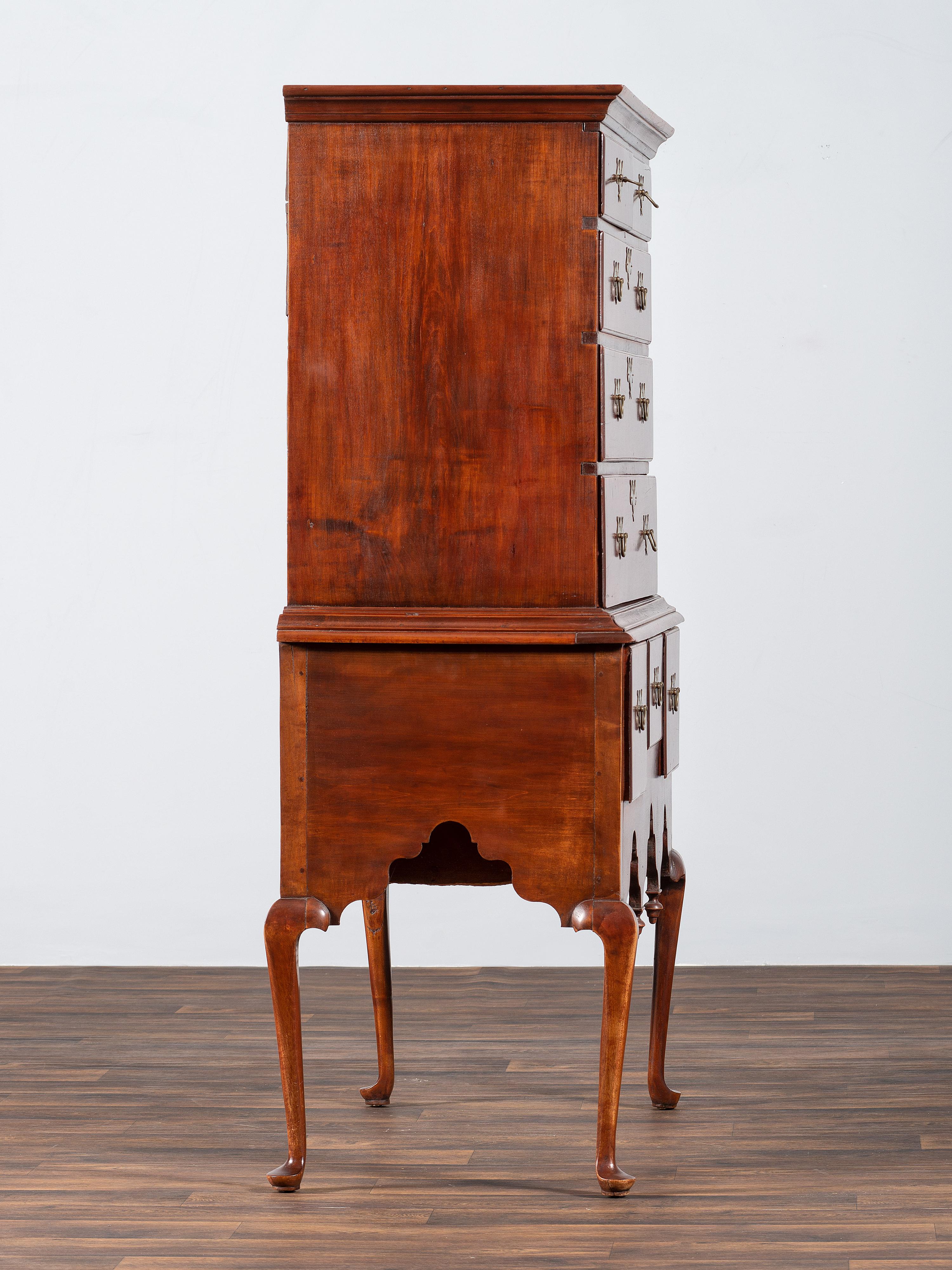 A Queen Anne Stained Cherrywood Flat Top High Chest
