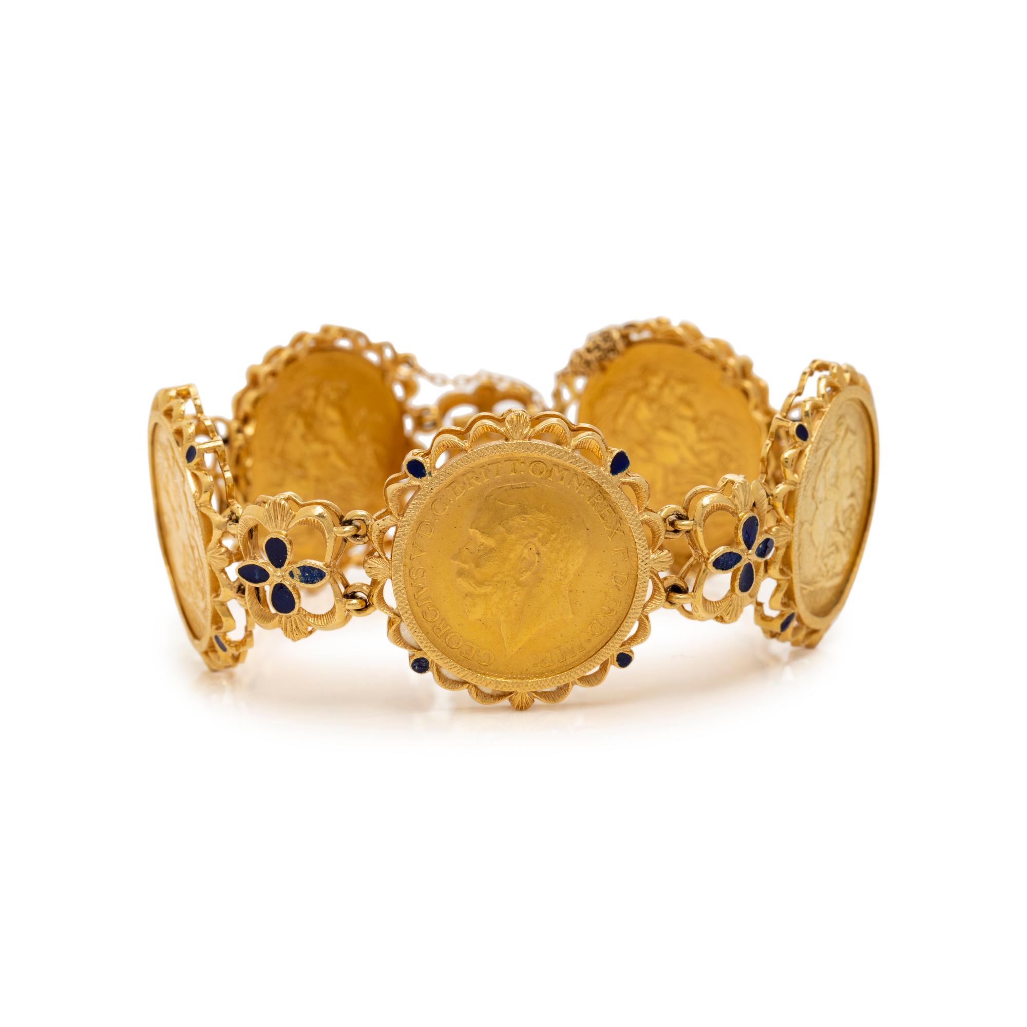 YELLOW GOLD AND ENAMEL COIN BRACELET