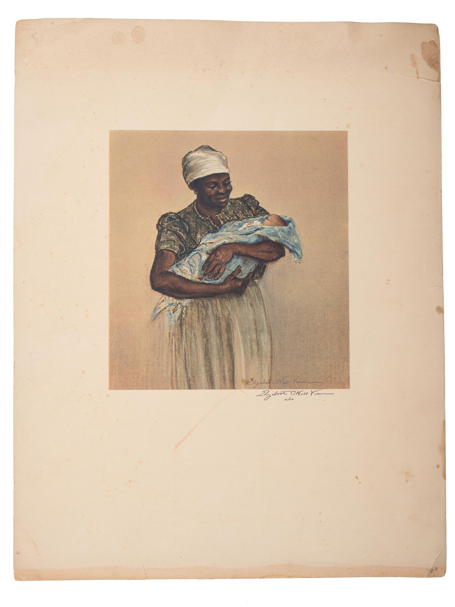 [EARLY PHOTOGRAPHY] -- [ART]. A group of 2 items, highlighted by a full plate hand-painted tintype of an African American child. [ With: ] Lithograph of African American woman with child by Elizabeth O'Neill Verner.