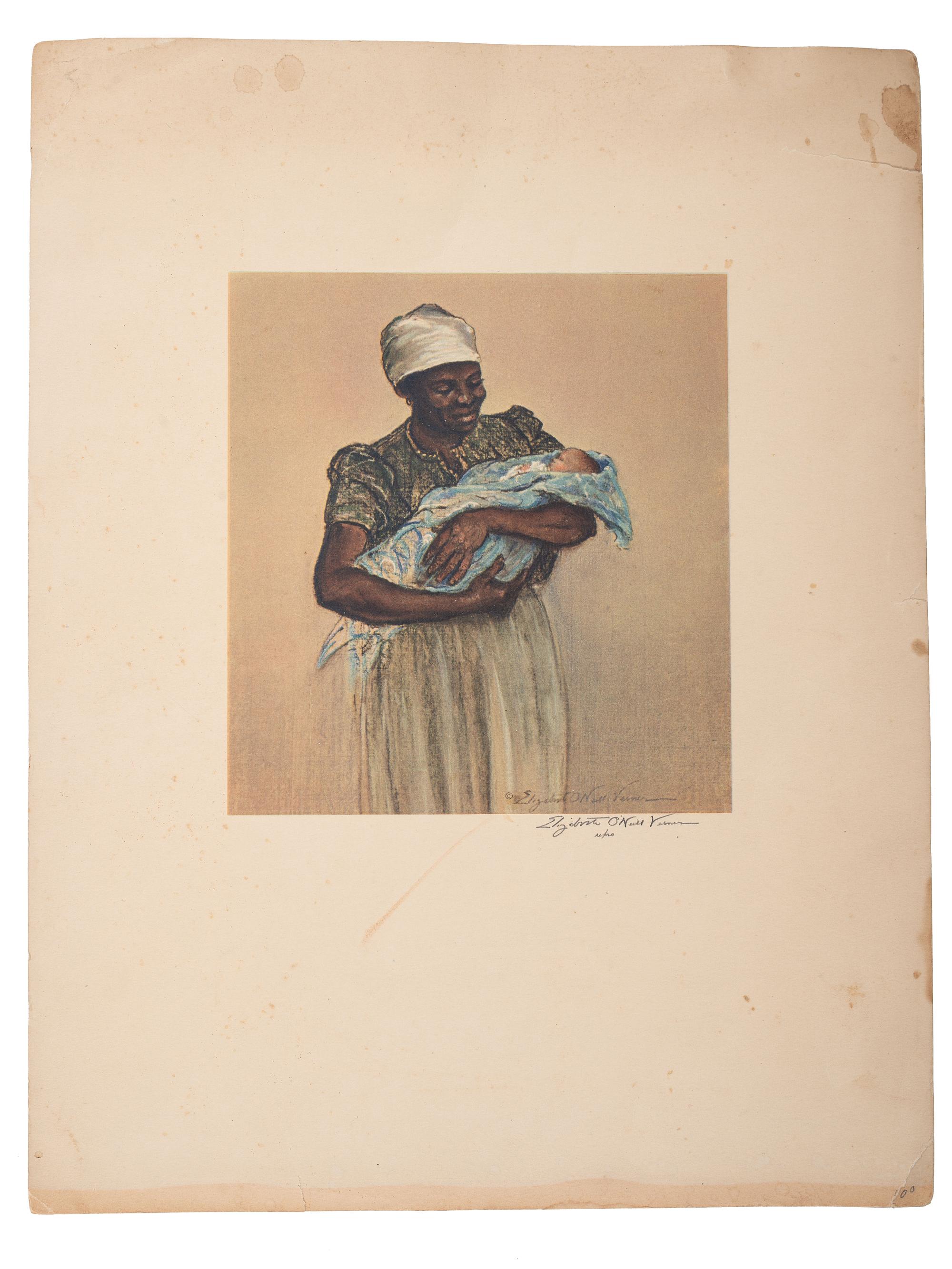 [EARLY PHOTOGRAPHY] -- [ART]. A group of 2 items, highlighted by a full plate hand-painted tintype of an African American child. [ With: ] Lithograph of African American woman with child by Elizabeth O'Neill Verner.