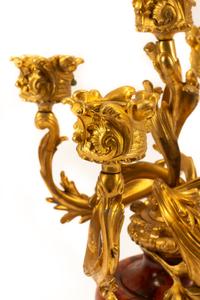 A Pair of Louis XV Style Gilt Bronze and Marble Candelabra